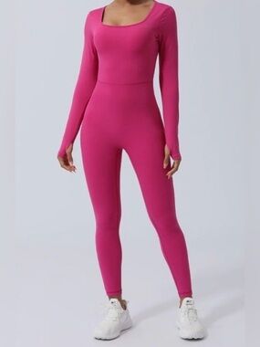 Long-Sleeve Hot Pink Fitted Jumpsuit